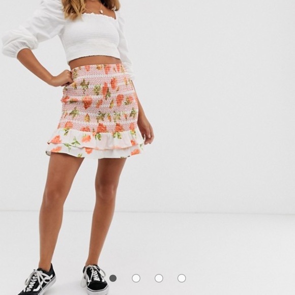 ASOS Sacred hawk shirred waist rose mini skirt - Picture 1 of 5